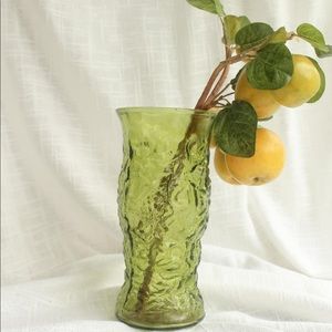 Vintage mid century modern green crinkle glass textured vase